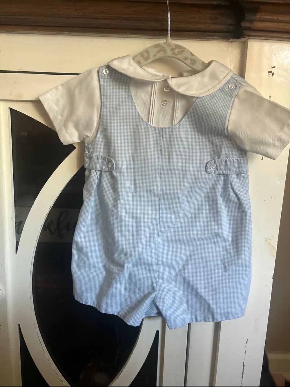 Petit Ami Blue and White Boys Gingham Shortall